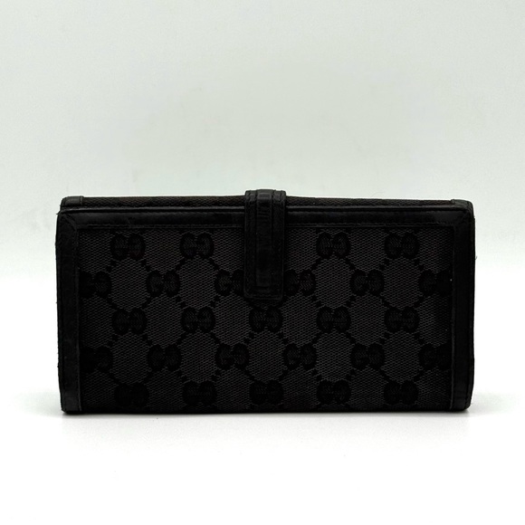 Gucci GG Canvas Black Leather Continental Wallet ✔️Authentic G Buckle - Picture 7 of 15